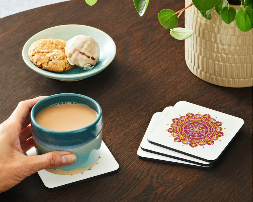 Royal Mandala Coaster – Vibrant Red & Gold Design